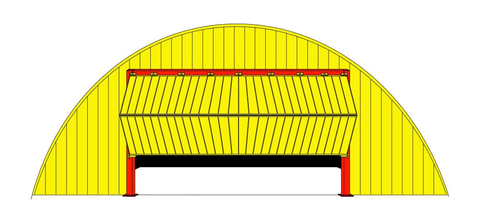 Round roof building with Schweiss bifold door 
