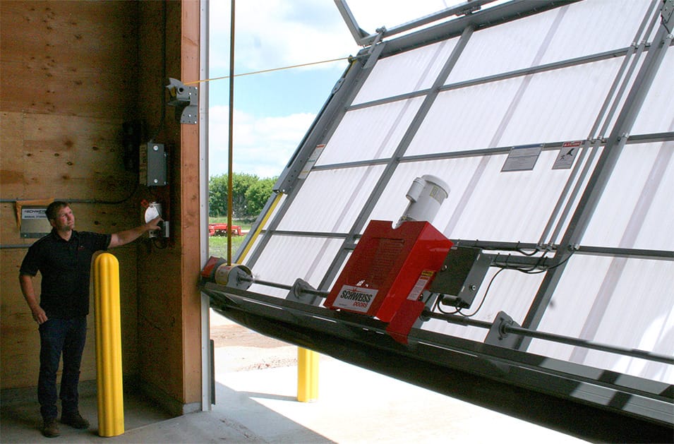 Interior view of Schweiss bifold door fitted at Central Region Cooperative