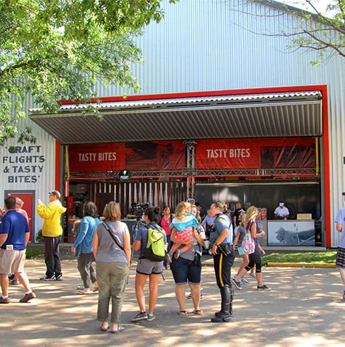 Schweiss bifold door fitted above concession stand at the Minnesota State Fair where tasty bites are sold